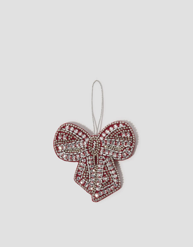 Embellished Bow Christmas Tree Decoration, Red (RED), large