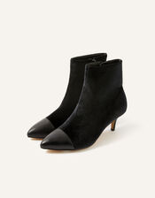 Velvet Kitten Heel Ankle Boots, Black (BLACK), large