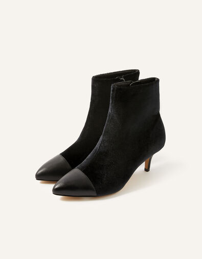 Velvet Kitten Heel Ankle Boots Black, Black (BLACK), large