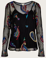 Philpine Embroidered Top in Recycled Polyester, Black (BLACK), large