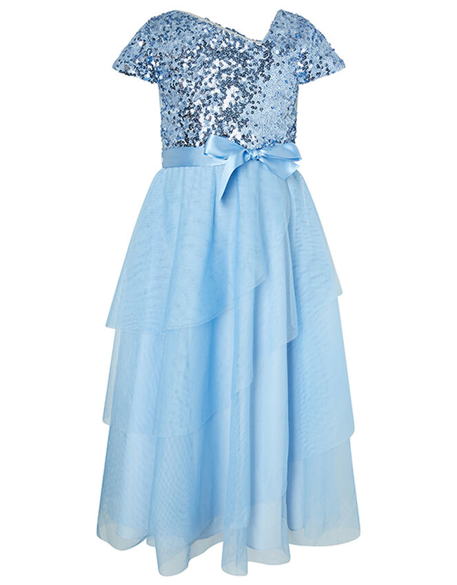 Florabelle Sequin Bodice Dress with Tiered Skirt, Blue (BLUE), large