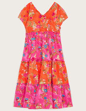 Tiered Floral Dress in Recycled Polyester, Pink (PINK), large