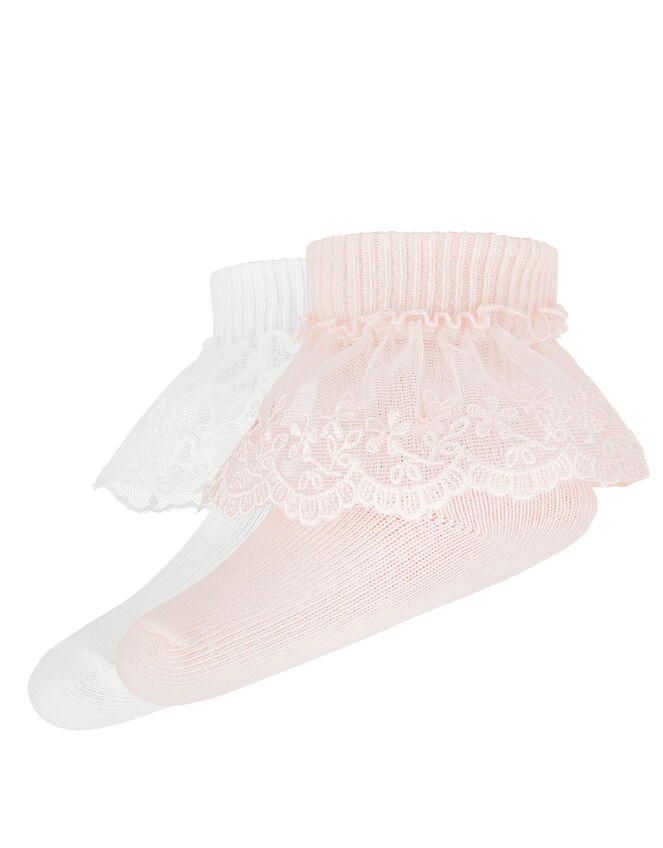 Baby 2 Pack Lace Socks, Pink (PINK), large