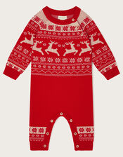 Newborn Fair Isle Reindeer Sleepsuit, Red (RED), large