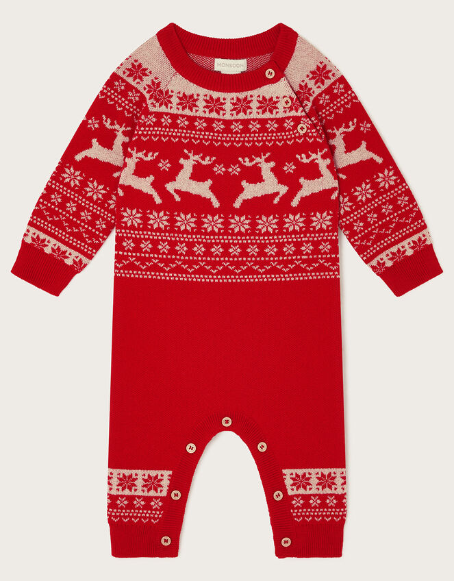 Newborn Fair Isle Reindeer Sleepsuit, Red (RED), large