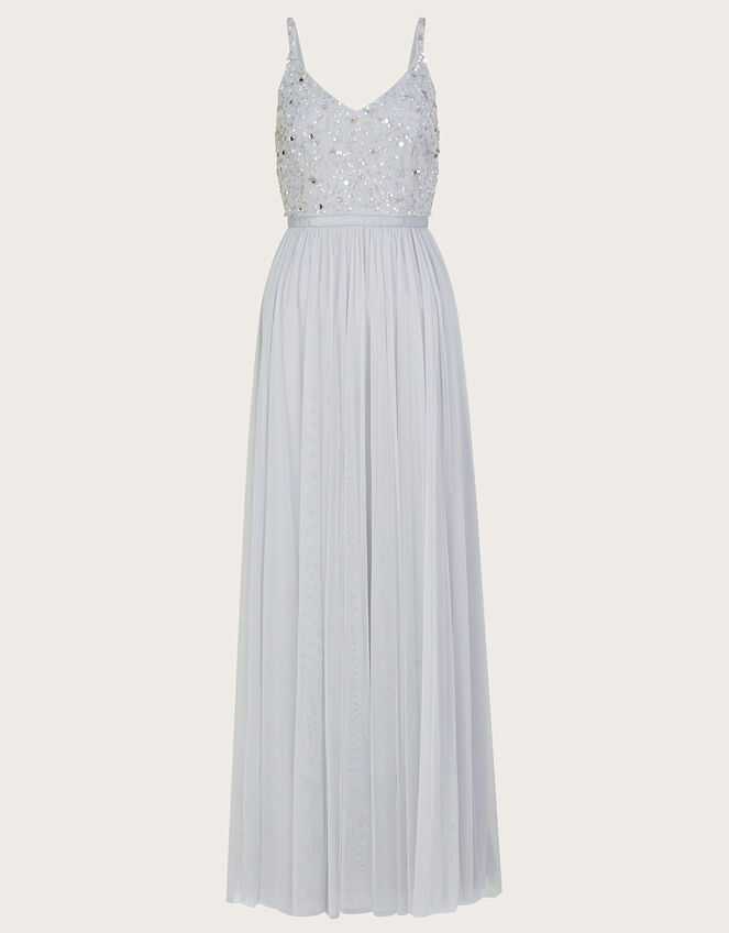 Autumn Embellished Maxi Dress in Recycled Polyester Silver Evening