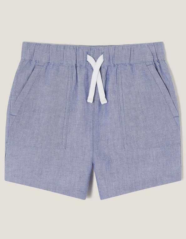 Chambray Drawstring Shorts, Blue (BLUE), large