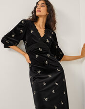 Erin Floral Lace Velvet Midi Dress, Black (BLACK), large