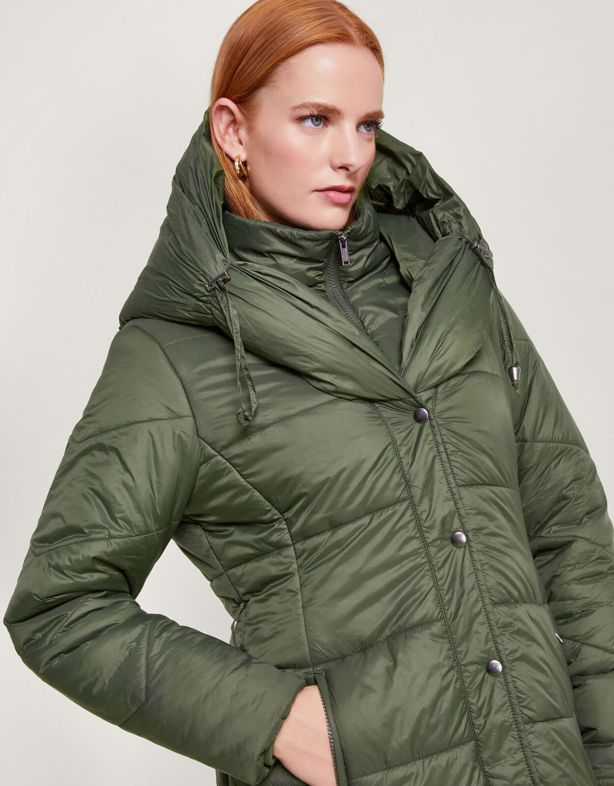 Lorena Padded Belted Maxi Coat Green