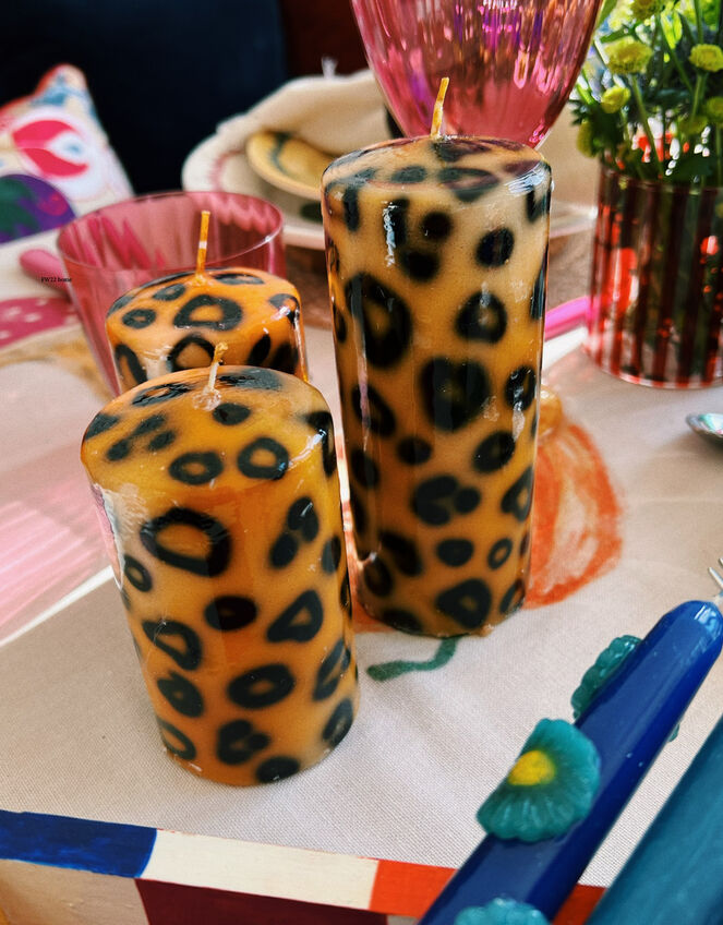 Anna and Nina Large Leopard Print Pillar Candle, , large