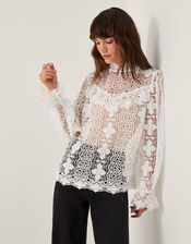 Phoebe Sheer Lace Blouse, White (WHITE), large