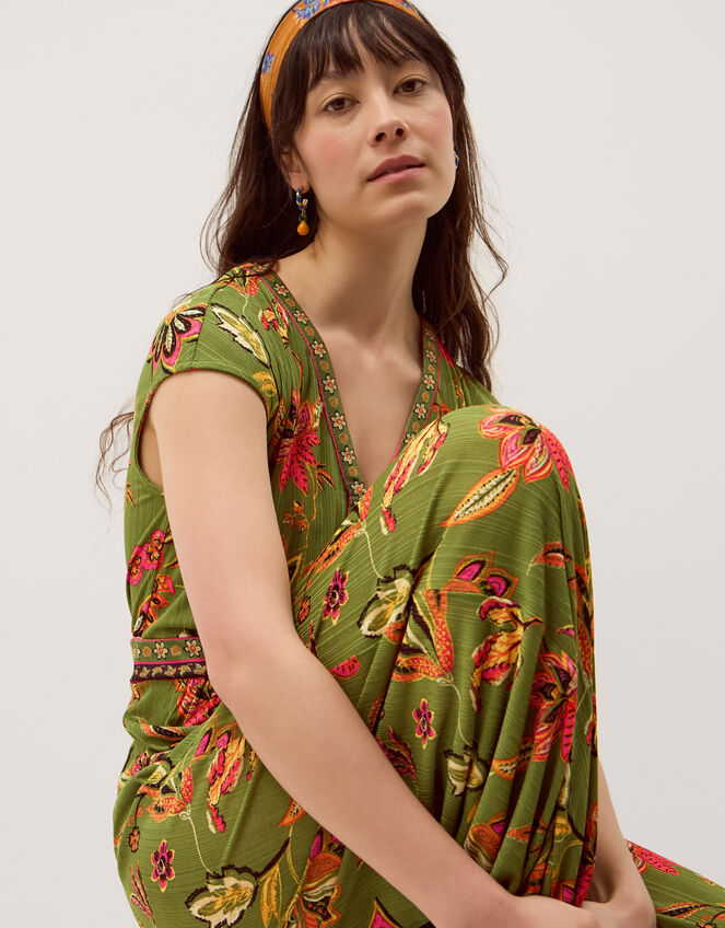 Zainab Floral Jersey Wide Leg Jumpsuit, Green (GREEN), large