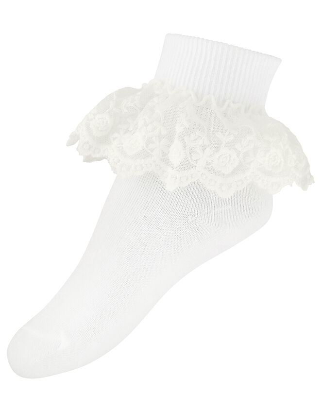 Girl Rose Flower Lace Socks, White (WHITE), large