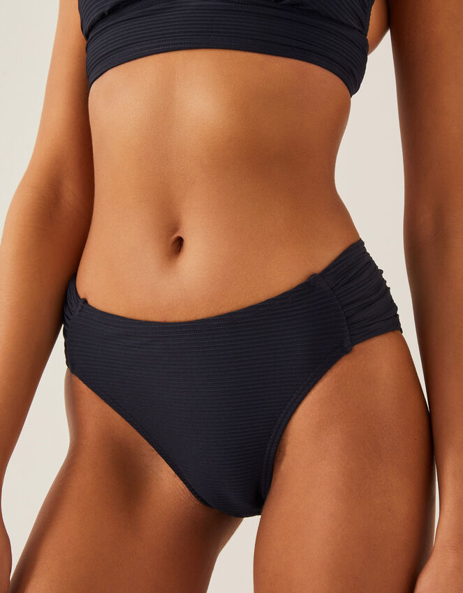 Kina Ruched-Side Bikini Bottom, Black (BLACK), large
