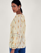Embroidered Aztec Top , Ivory (IVORY), large