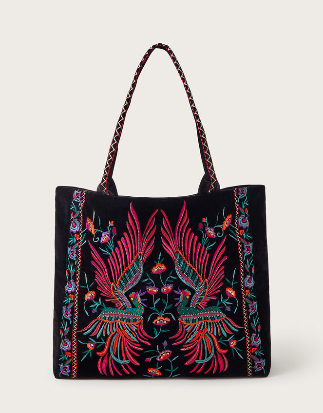 Beatrice Bird Embroidered Velvet Tote Bag, , large