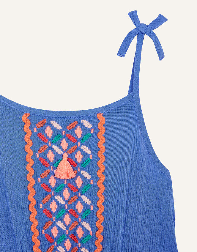 Embroidered Tassel Jumpsuit, Blue (BLUE), large