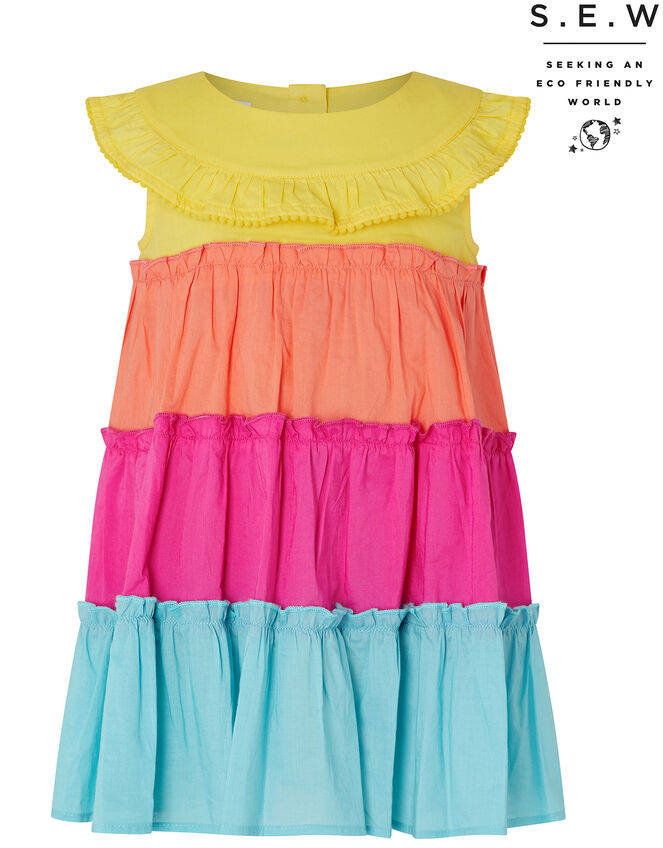 Baby Colourblock Tiered Dress in Organic Cotton, Multi (MULTI), large