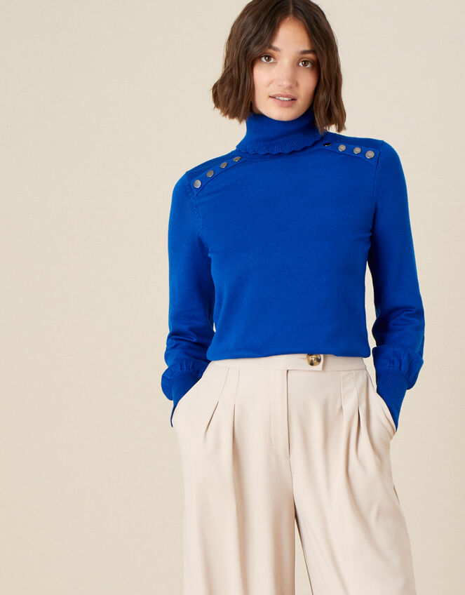 Studded High Neck Jumper, Blue (COBALT), large