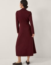 Polly Ponte Jersey Midi Shirt Dress, Red (BURGUNDY), large