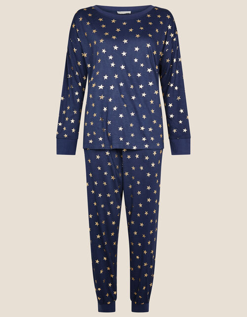 Foil Star Print Pyjama Set, Blue (NAVY), large