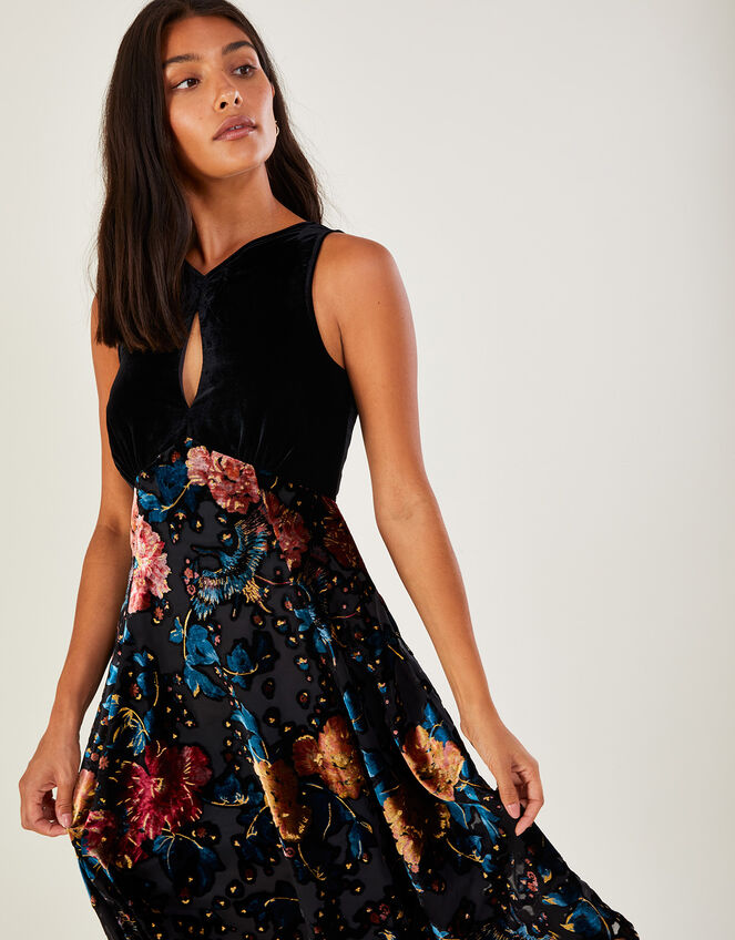 Peony Devore Hanky Hem Dress, Black (BLACK), large