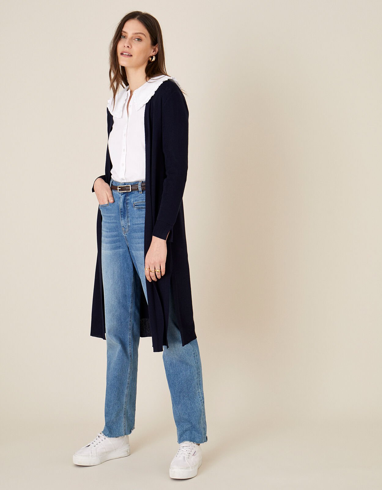 Lily Longline Cardigan in Linen Blend Blue