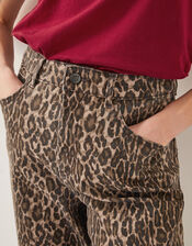 Annie Leopard Print Straight Leg Jeans, Brown (BROWN), large