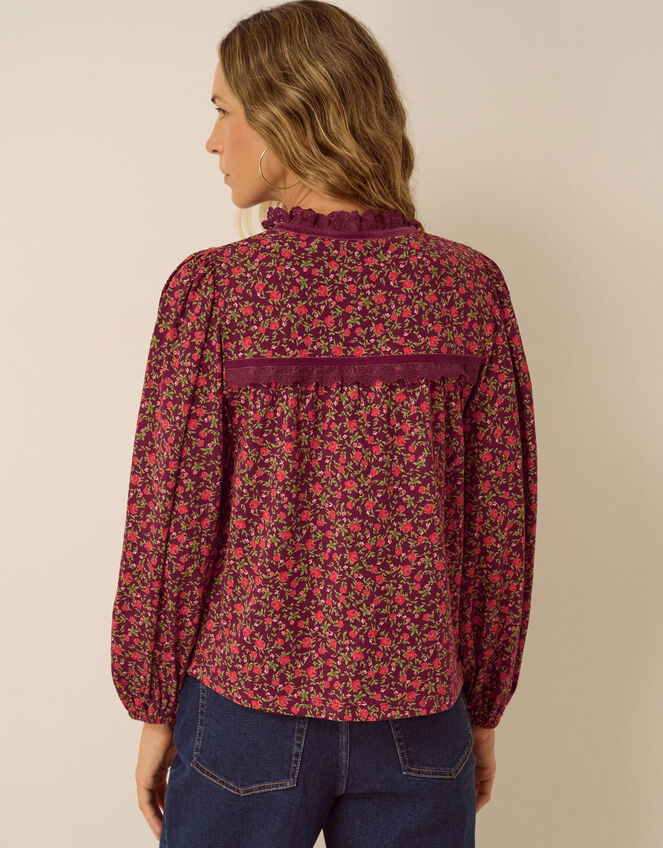 Sophie Floral Print Jersey Top, Red (RED), large