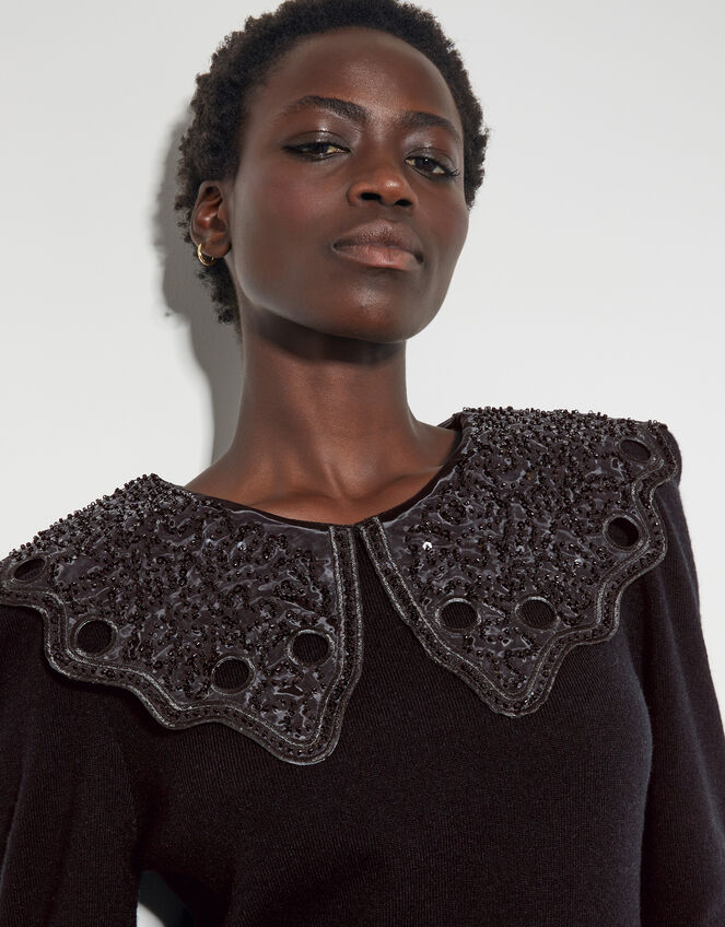 Etta Oversized Beaded Collar Jumper, Black (BLACK), large