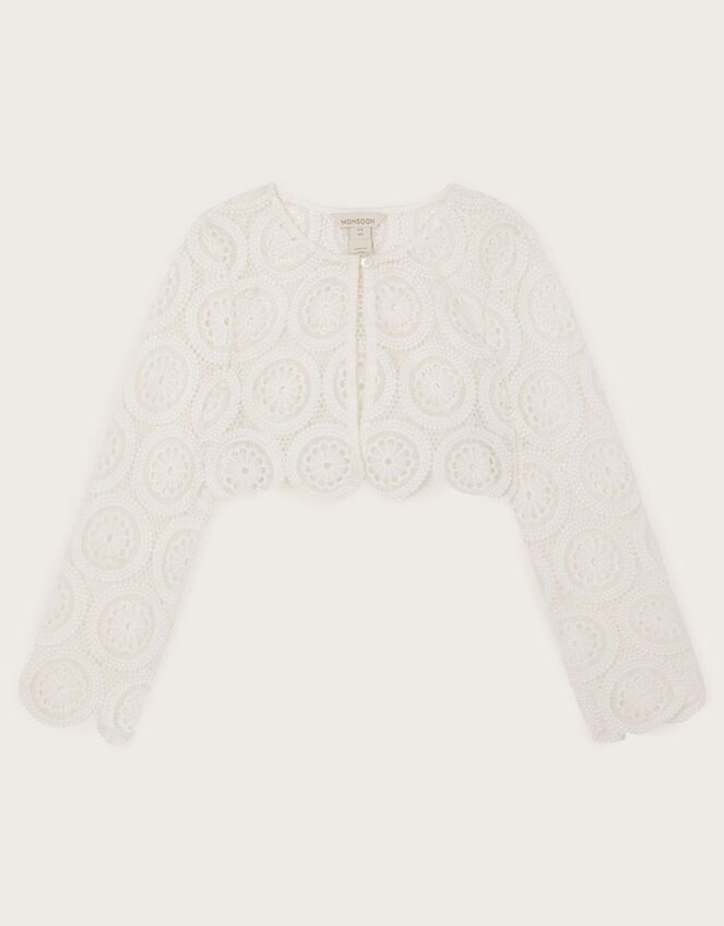 Cropped Crochet Cardigan, Ivory (IVORY), large