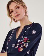 Embroidered Jersey Top, Blue (NAVY), large