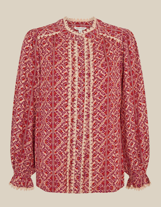 Katrina Long Sleeve Floral Print Top, Pink (PINK), large