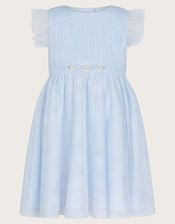 Baby Penelope Embellished Belt Tulle Dress, Blue (BLUE), large