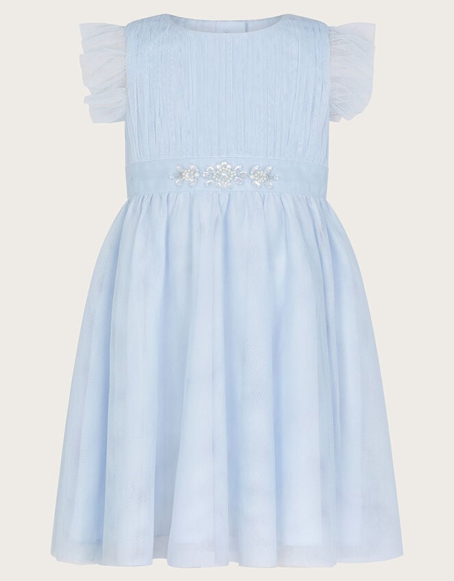 Baby Penelope Embellished Belt Tulle Dress, Blue (BLUE), large