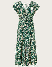 Print Fit-and-Flare Midi Dress, Green (DARK GREEN), large