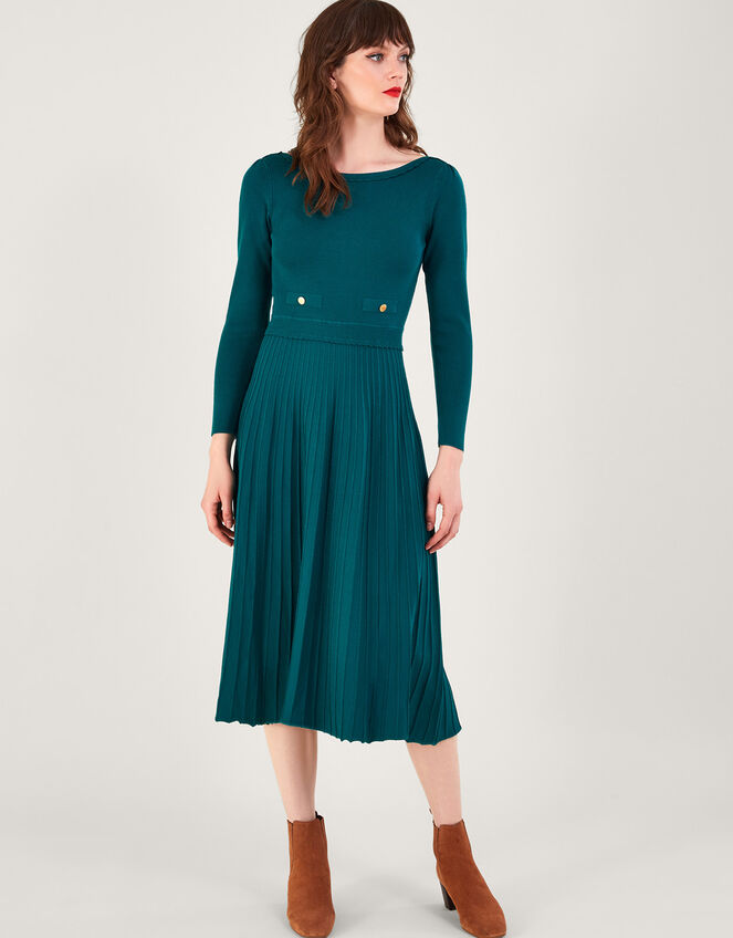 Pleat Trim Slash Neck Midi Dress with Lenzing™ Ecovero™ Day Dresses