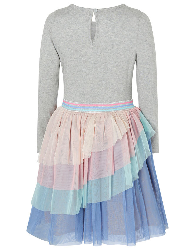 Rainbow Sequin Long-Sleeve Disco Dress, Grey (GREY), large