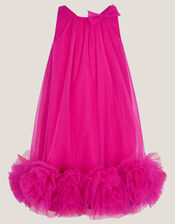Sleeveless Tulle Pom Swing Dress, DARK PINK, large