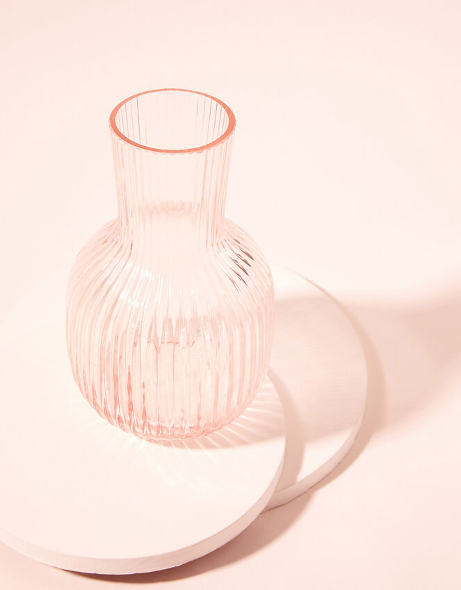 Glass Ribbed Small Vase, Pink (PALE PINK), large