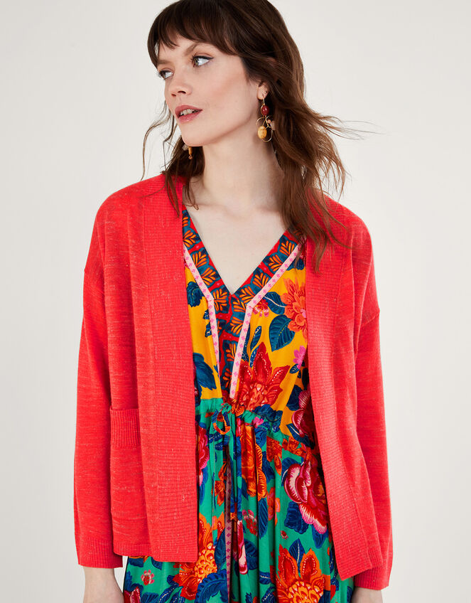 Pocket Cardigan in Linen Blend Orange | Cardigans | Monsoon UK.