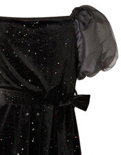 Puff Sleeve Sparkle Velvet Dress, , large