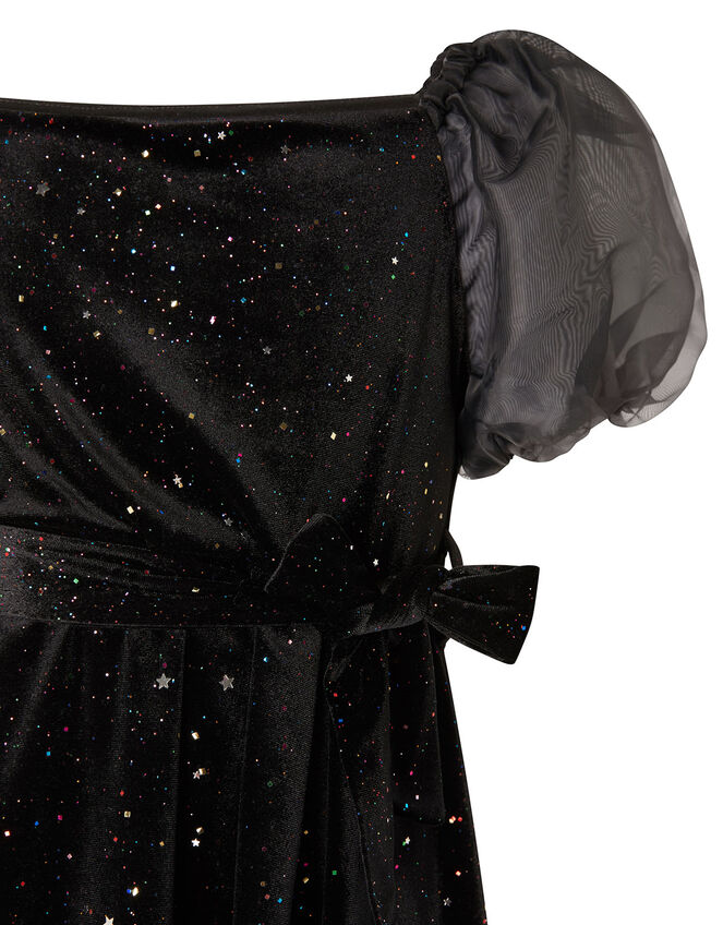 Puff Sleeve Sparkle Velvet Dress, , large