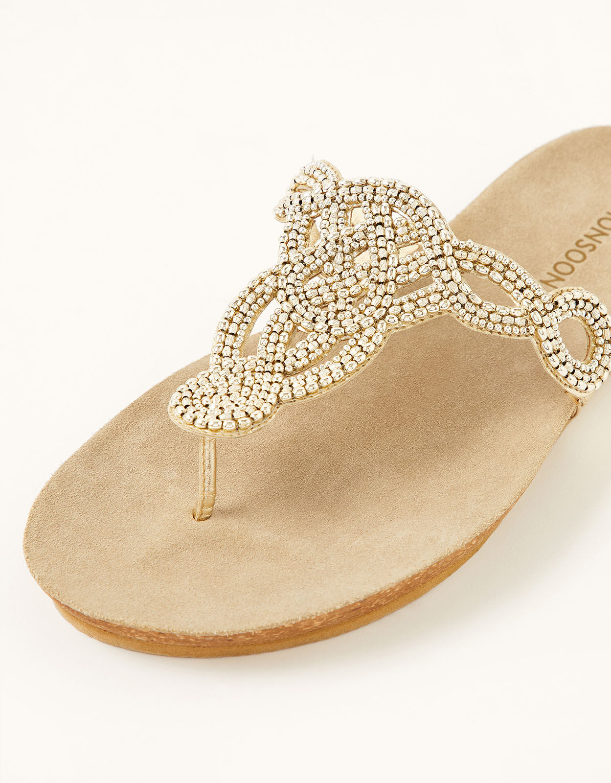 Beaded Toe Post Sandals Gold