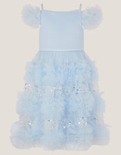 Nyla Embellished Ruffle Party Dress, Blue (PALE BLUE), large