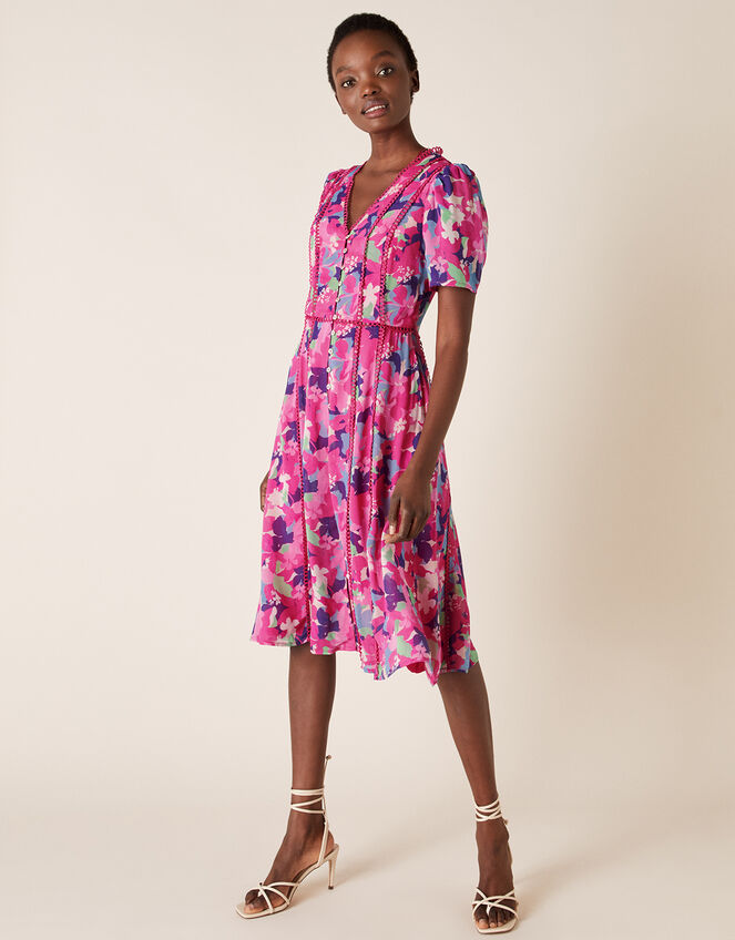 Aluna Floral Dress in Sustainable Viscose, Pink (PINK), large