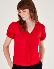 Crochet Lace Jersey Top, Red (RED), large