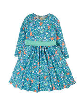Frugi Enchanted Forest Print Skater Dress, Blue (BLUE), large