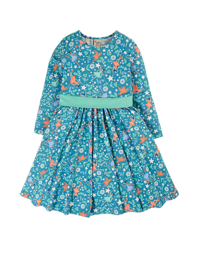 Frugi Enchanted Forest Print Skater Dress, Blue (BLUE), large