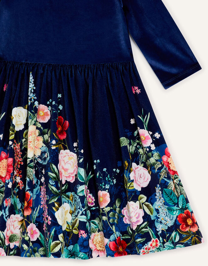 Botanical Print Velvet Dress, Blue (NAVY), large